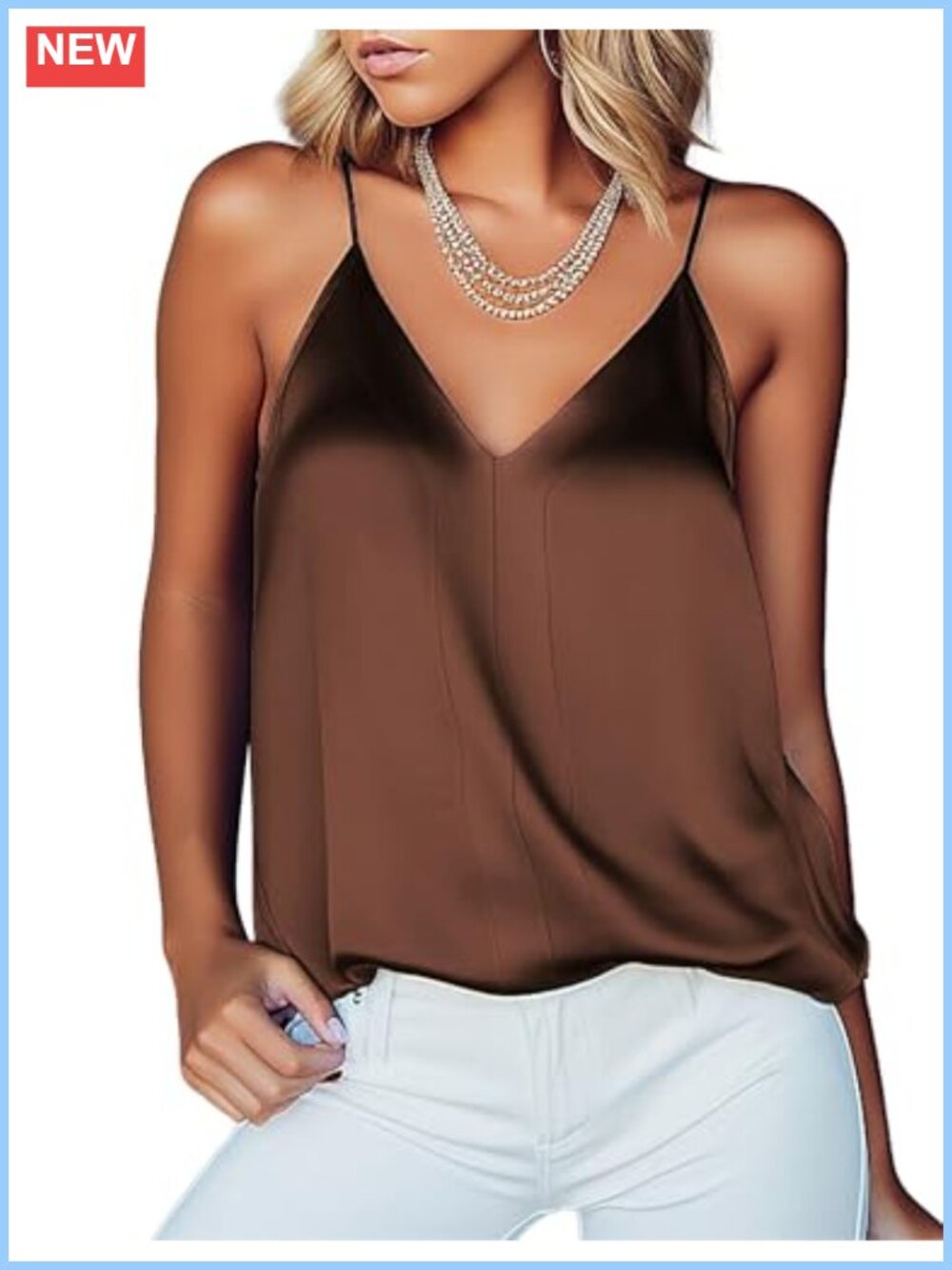 Silk Satin Camisole Top V-Neck Sleeveless Adjustable Spaghetti Strap Tank